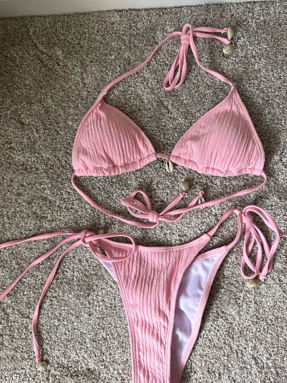 Pink Textured String Bikini Set
